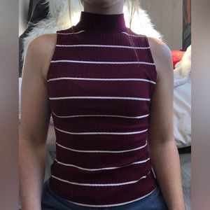 Turtleneck stripe tank top